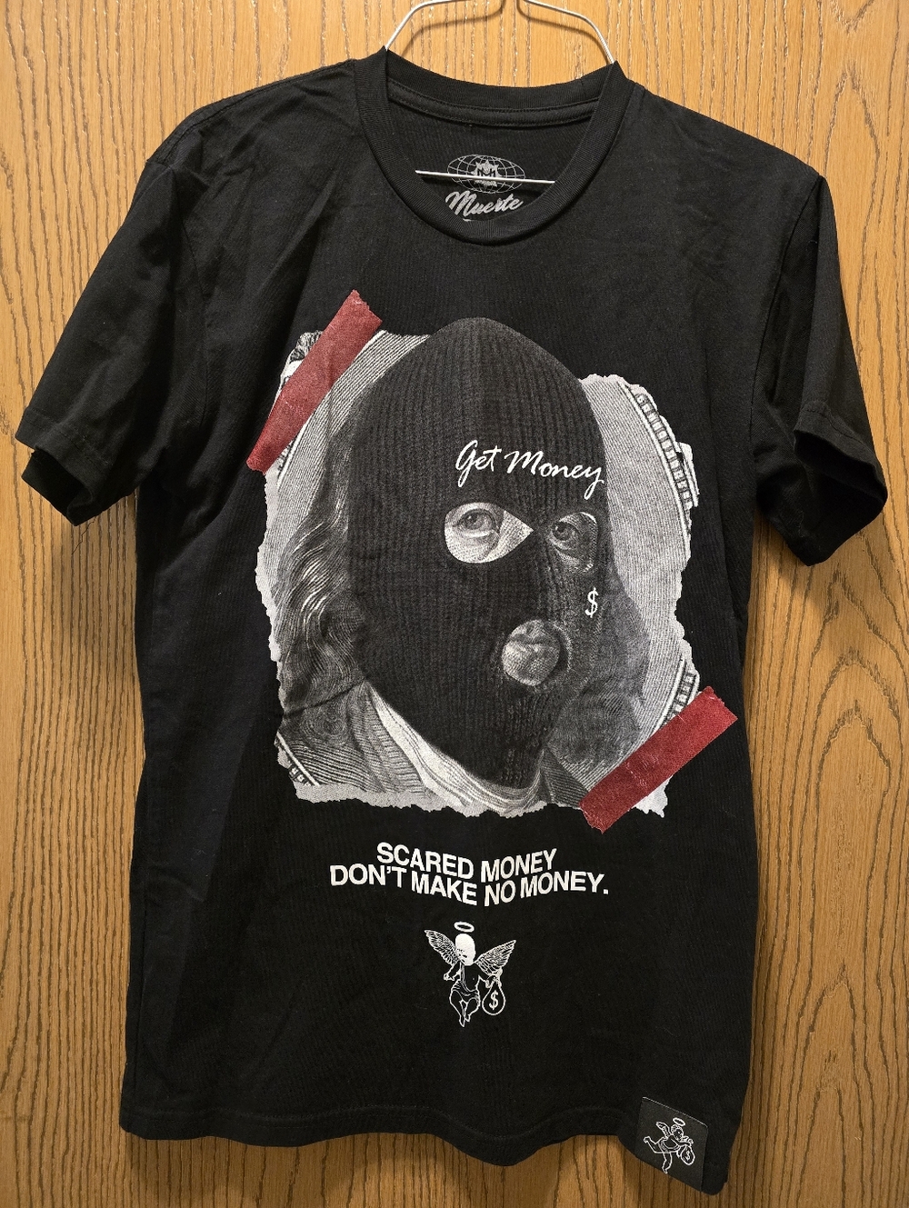 Scared Money Dont Make No Money Men’s Black Graphic T-Shirt Design Mens Small